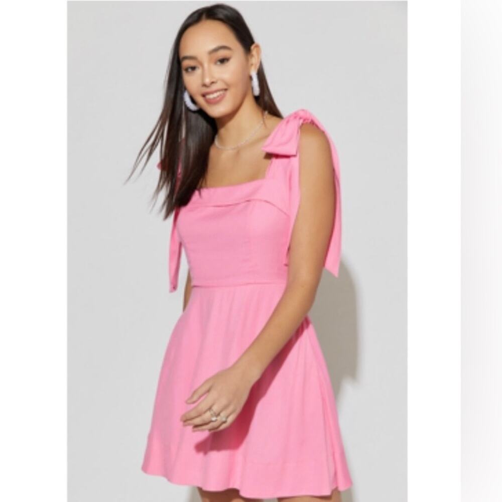 francesca's cleo pink bow detail fit & flare babydoll mini dress Size Large NEW